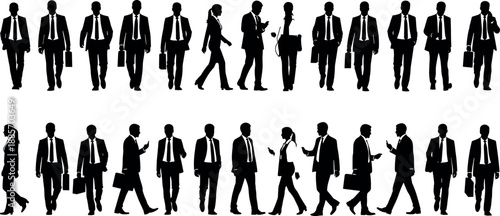 Business people silhouettes set walking and standing with briefcases, professional corporate men and women figures isolated on white background illustration