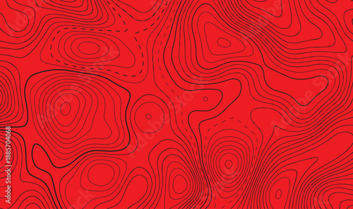Intense Red Topographic Contour Waves Seamless Pattern Tile | Dramatic Crimson Abstract Terrain Background Vector Bold Modern Energetic