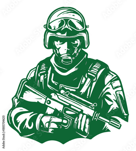 Military man holding a gun vector illustration art
