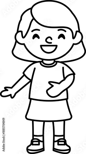Happy Girl Standing and Laughing vector outline