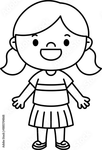 Cartoon Girl With Pigtails hair vector outline