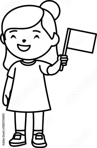Girl Holding a Flag vector outline