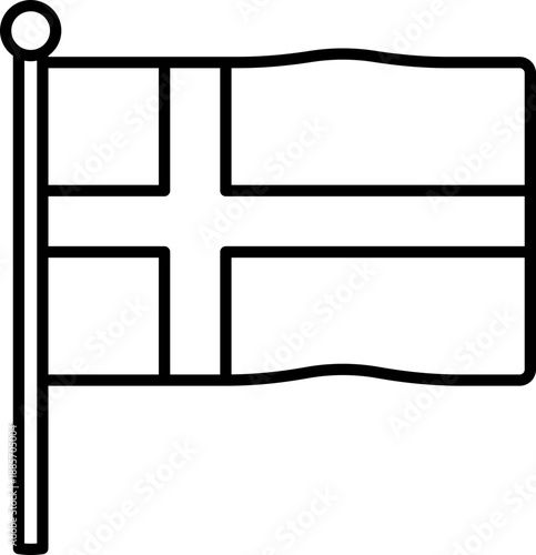 Danish Flag on a Pole vector outline
