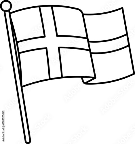 Danish Flag on a Pole vector outline