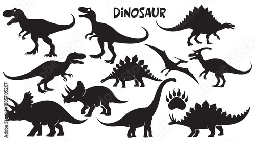  Dinosaur Silhouettes Collection for Prehistoric Jurassic and Ancient Reptile Concepts on White Background Vector