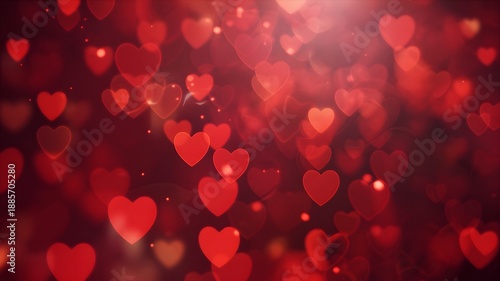 Valentine's day background with red hearts and bokeh lights