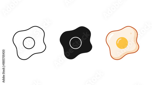 Fried eggs in different styles icons line art solid colors and cooked
