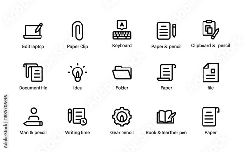 Writing and content creation icons. Professional tools for authors editors publishers marketers and digital documentation workflows