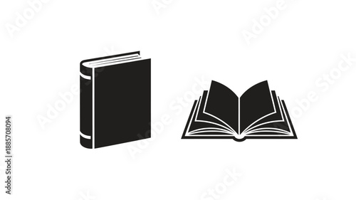Two books depicted in a stark black silhouette