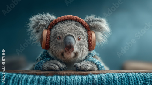 The Tech User A Koala posing with a serious human-like focus while operating a Noise Cancelling