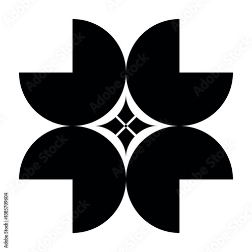 Abstract Geometric Flower Motif with Bold Circular Segments in Black