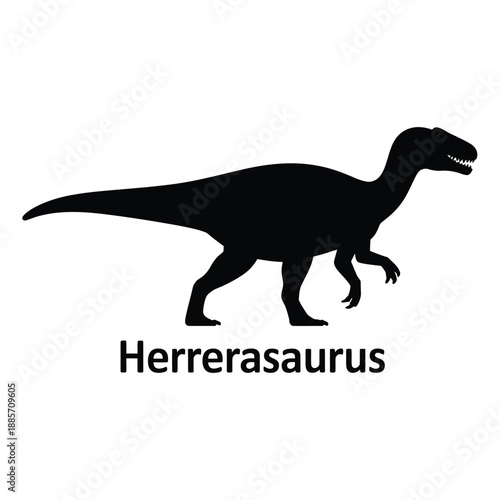 Silhouette Of A Herrerasaurus Dinosaur With Its Scientific Name Displayed