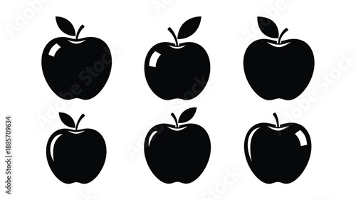 Six black apples arranged in a grid simple silhouette