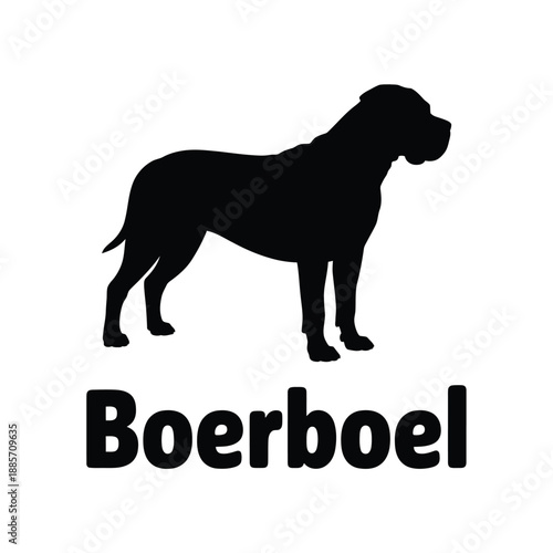 A striking silhouette of a boerboel dog with its breed name