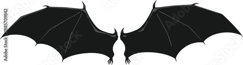 Black bat wings silhouette spread wide fantasy horror symbol vector illustration isolated on white background