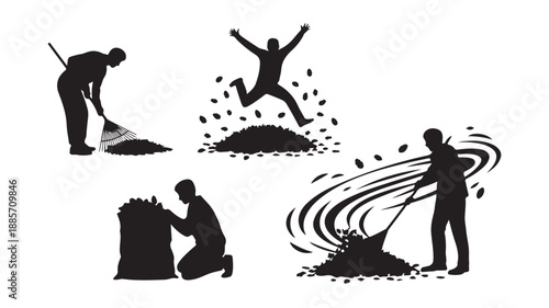 Man Shoveling Sand with Joyful Leaps Isolated on White Background