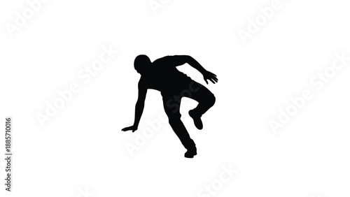 Black silhouette of a person bending over with illustration and graphic on white background