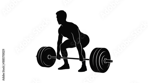 Man lifting heavy weights with a barbell in a fitness exercise with weightlifting on white background