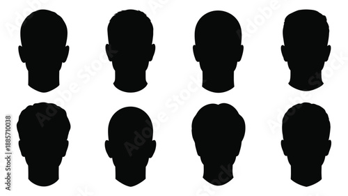 Eight black head silhouettes arranged in a grid pattern silhouette