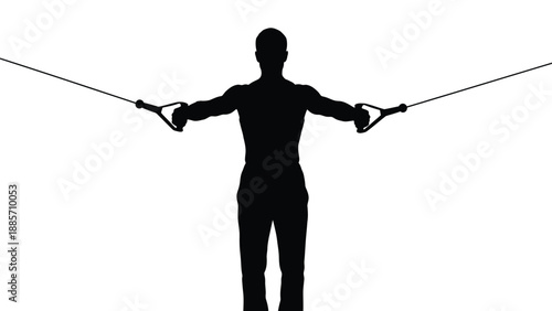 Man exercising with resistance bands in a fitness routine with exercise on white background