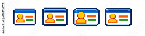 Pixel art icons representing user profiles or contact cards in a row