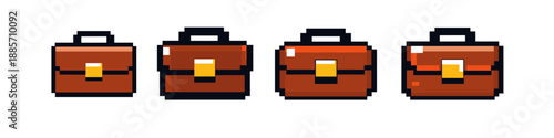 Pixel art briefcases in various sizes, representing business and travel essentials