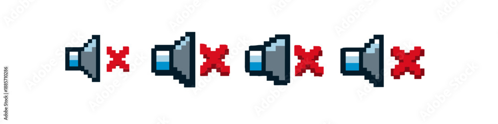 Fototapeta premium Pixel art speaker icons with red cross indicating mute or silent mode