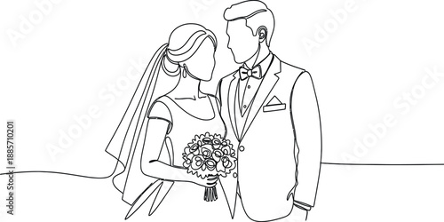 To help you get the best visibility on Adobe Stock, I've optimized your title and keywords to highlight the minimalist line art style, which is currently a high-demand trend for wedding stationery and