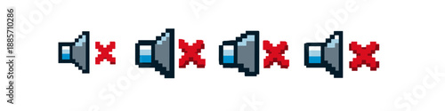 Pixel art speaker icons with red cross indicating mute or silent mode