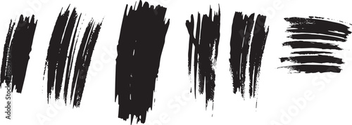 Brush set. Vector black paint brush spots, highlighter lines or felt-tip pen marker. Ink smudge abstract shape stains and smear set with texture
