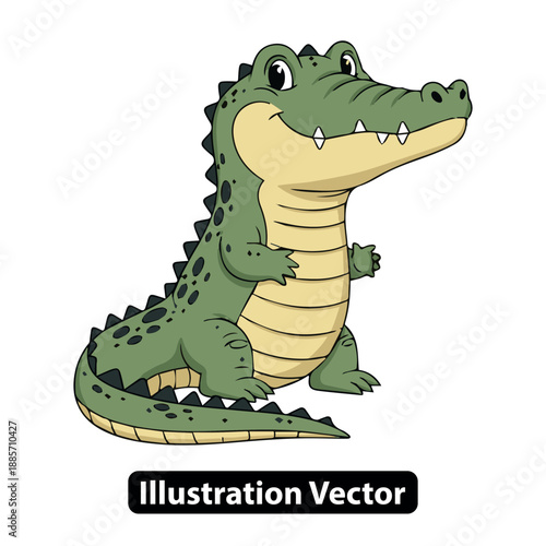 Cartoon alligator standing upright with sharp teeth in a vector illustration style
