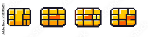 Pixel art credit card chip icons in various orientations and designs