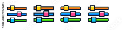 Set of colorful sliders with different positions for adjusting settings