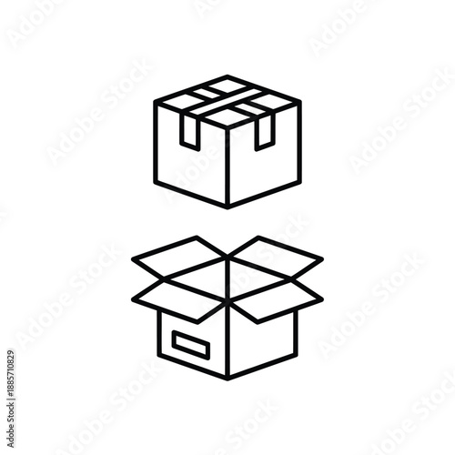 Closed and open cardboard boxes a simple outline illustration