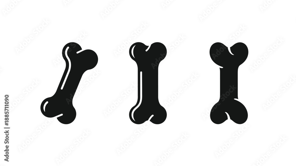 Obraz premium Three black dog bones arranged horizontally a striking silhouette