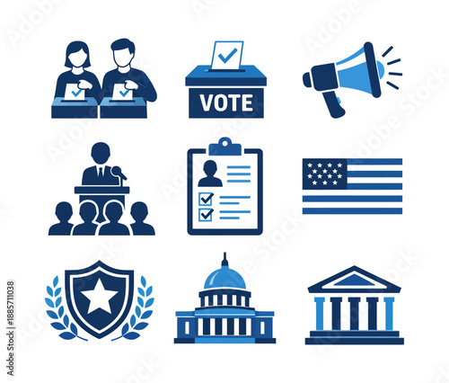 Election day voting politics government democracy icon set