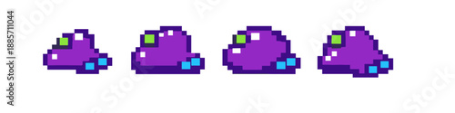 Pixel art purple slime character sprite sheet with four variations