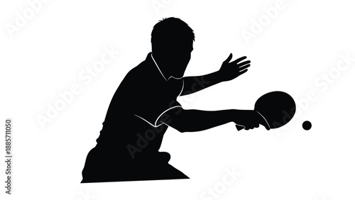 Man playing table tennis in dynamic motion with paddle and ball with ping pong on white background