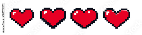 Pixelated red hearts in a row, representing health or life points in retro games