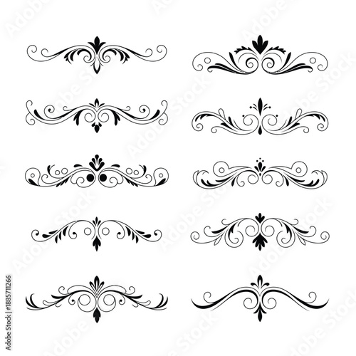 Elegant black ornamental flourishes and decorative design elements collection