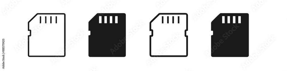 Fototapeta premium Set of four micro SD card icons, two in outline and two solid black