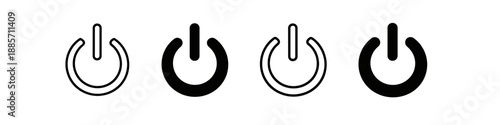 Set of power button icons, both outlined and filled, representing start and stop functions