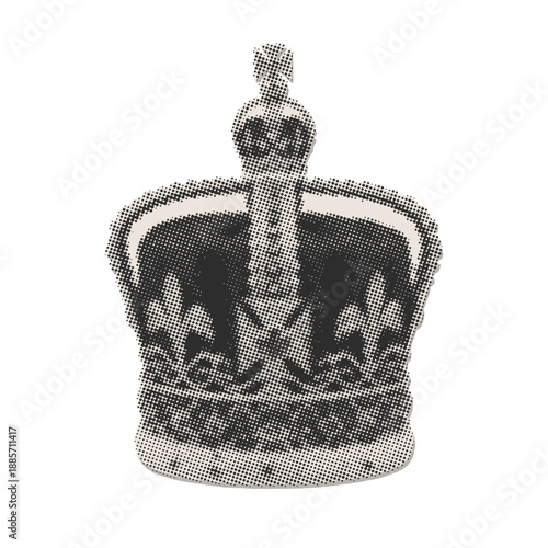 Crown of the British Empire - cut out halftone effect paper sticker for creating retro collage style posters. Isolated mixed media vector illustration