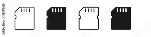 Set of four micro SD card icons, two in outline and two solid black