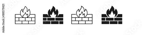 Firewall icons with flames, representing network security and protection against threats