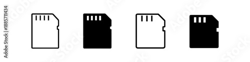Collection of four micro SD card icons in outline and solid fill styles