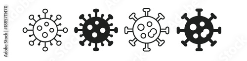 Collection of stylized virus icons representing different forms of microscopic pathogens