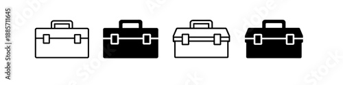 Collection of toolbox icons in black and white outline and solid fill styles