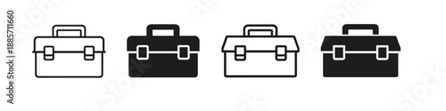 Collection of toolbox icons in black and white outline and solid fill styles