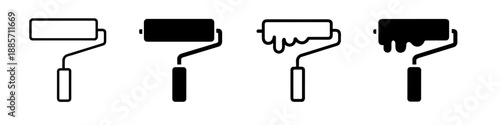 Set of four paint roller icons showing different stages of paint application and fill